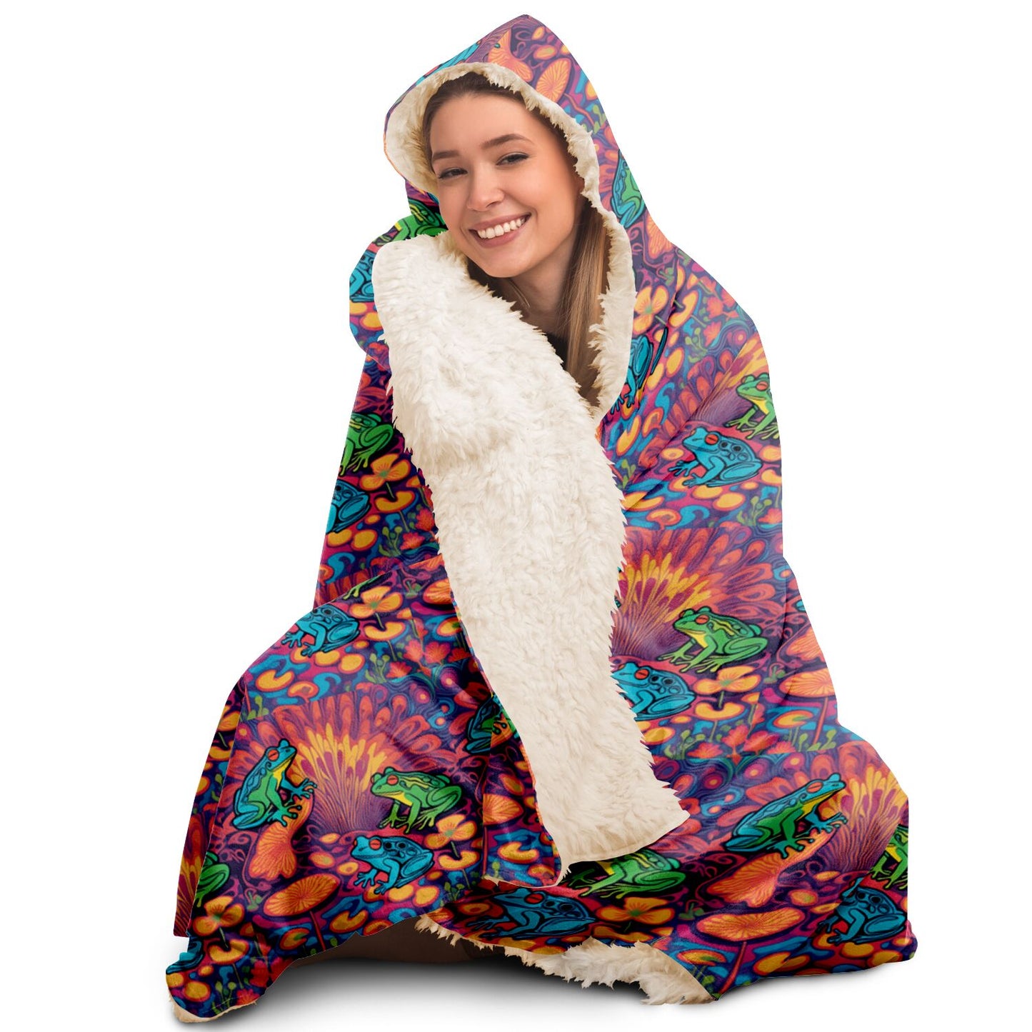 Psychedelic Frogs Hooded Blanket