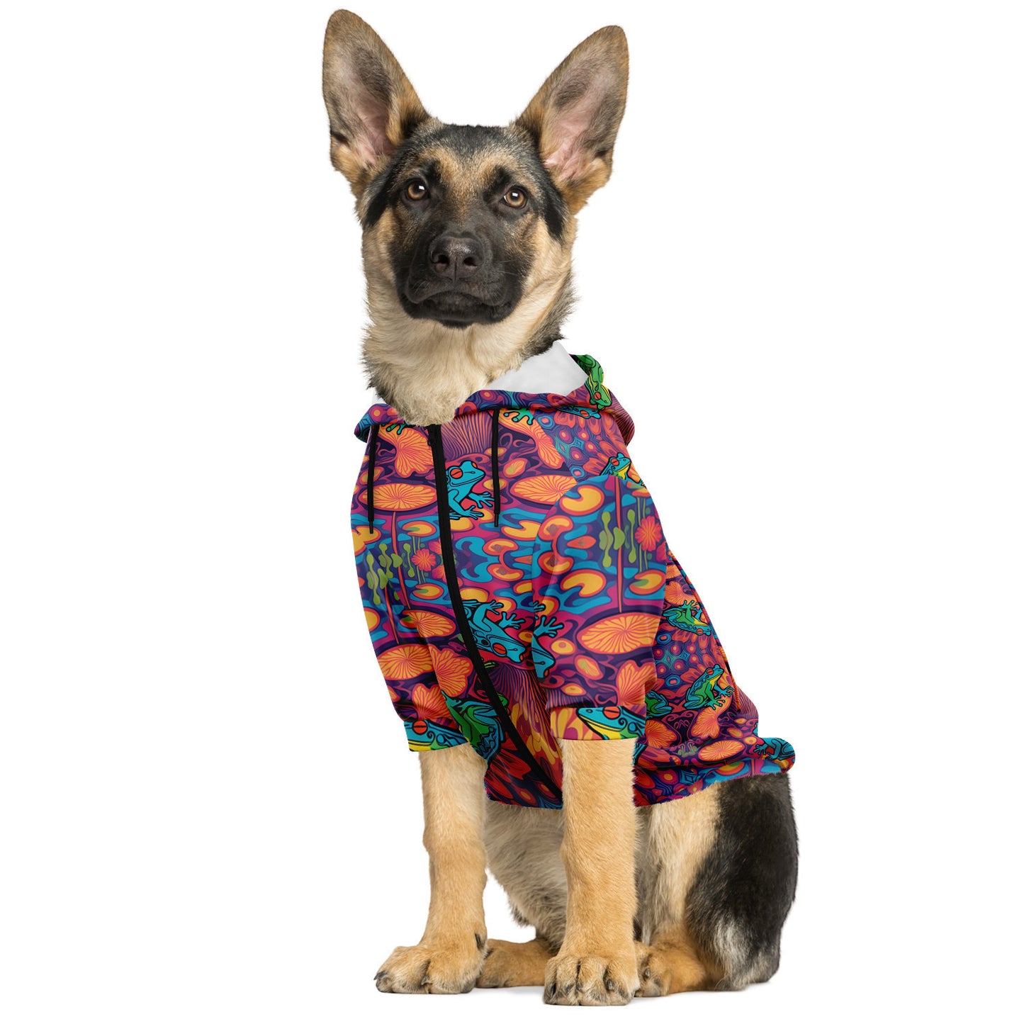 Psychedelic Frogs Dog Zip-Up Camping Hoodie