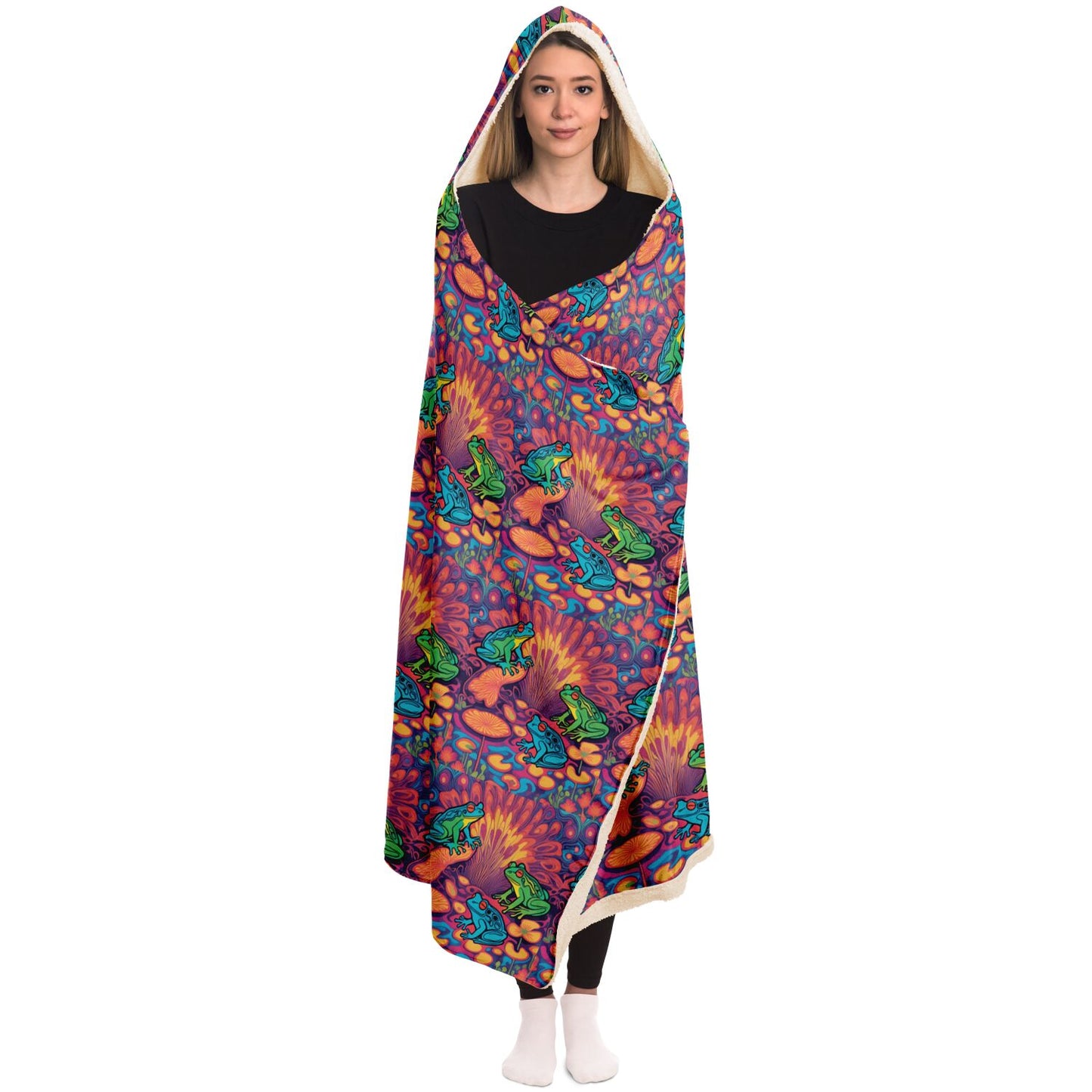 Psychedelic Frogs Hooded Blanket